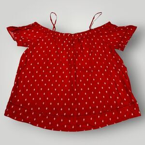 Old Navy Women's L Off the Shoulder Peasant Top Red & White Print 100% Rayon